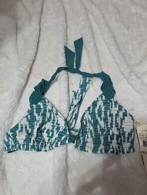 Gottex Emerald & White Patterned Halter Bikini Top Nwt 38D